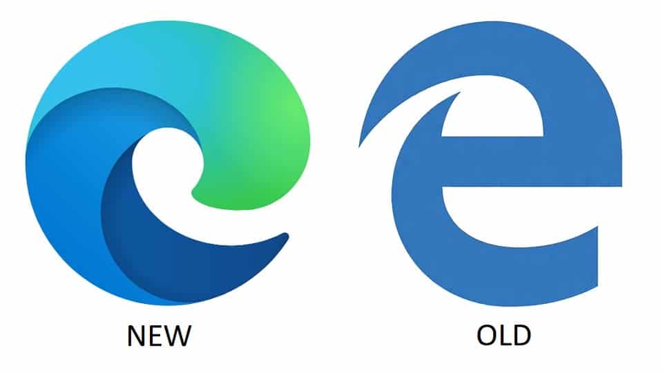 fitur baru windows 10 : Logo microsoft edge baru vs lama