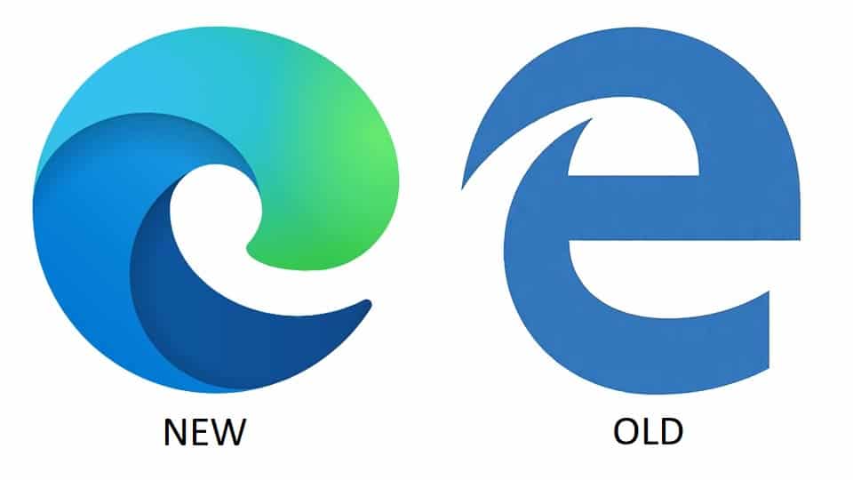 新しい Windows 10 の機能: 新旧の Microsoft Edge ロゴ