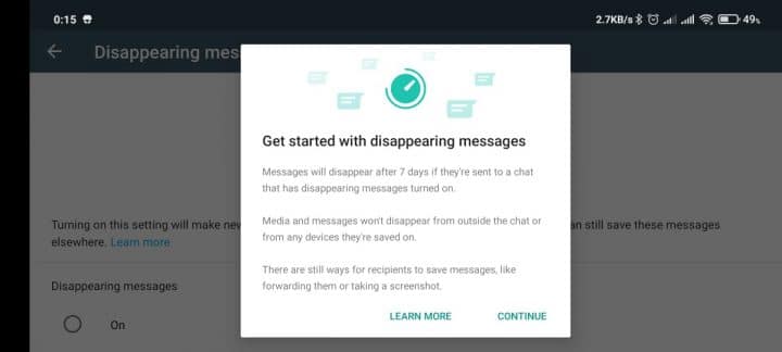 WhatsApp: Development of the 'Disappearing Messages' Feature to 24 Hours