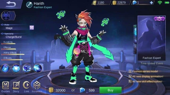 来自 Moonton 第 20 季的 Wow 1 Harith Mobile Legends 免费皮肤