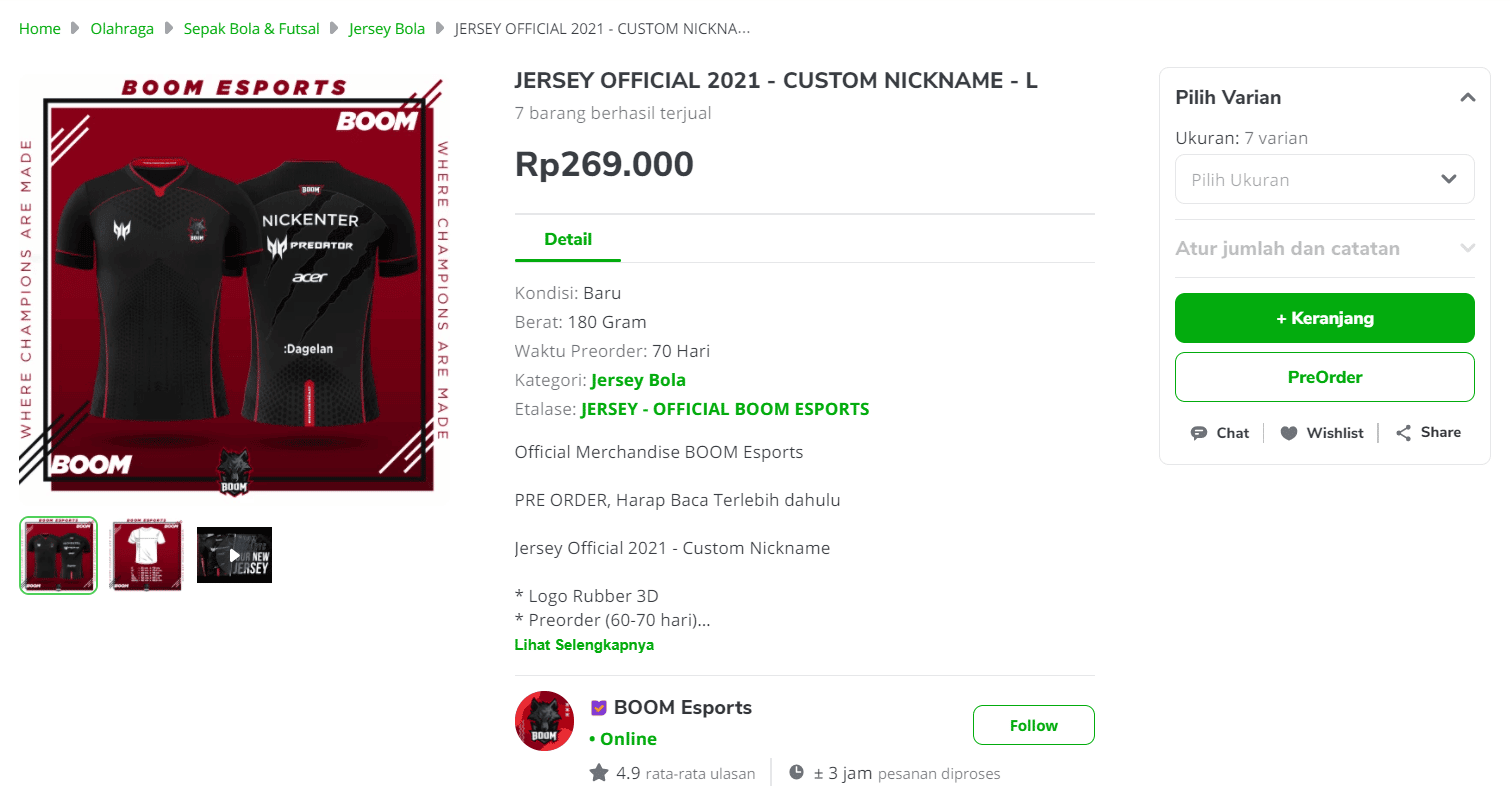 jersey baru boom esports custom nickname