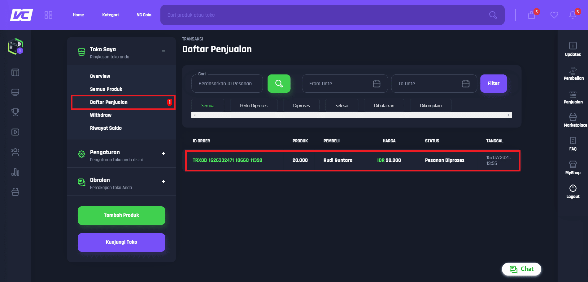 cara konfirmasi pesanan di vcgamers