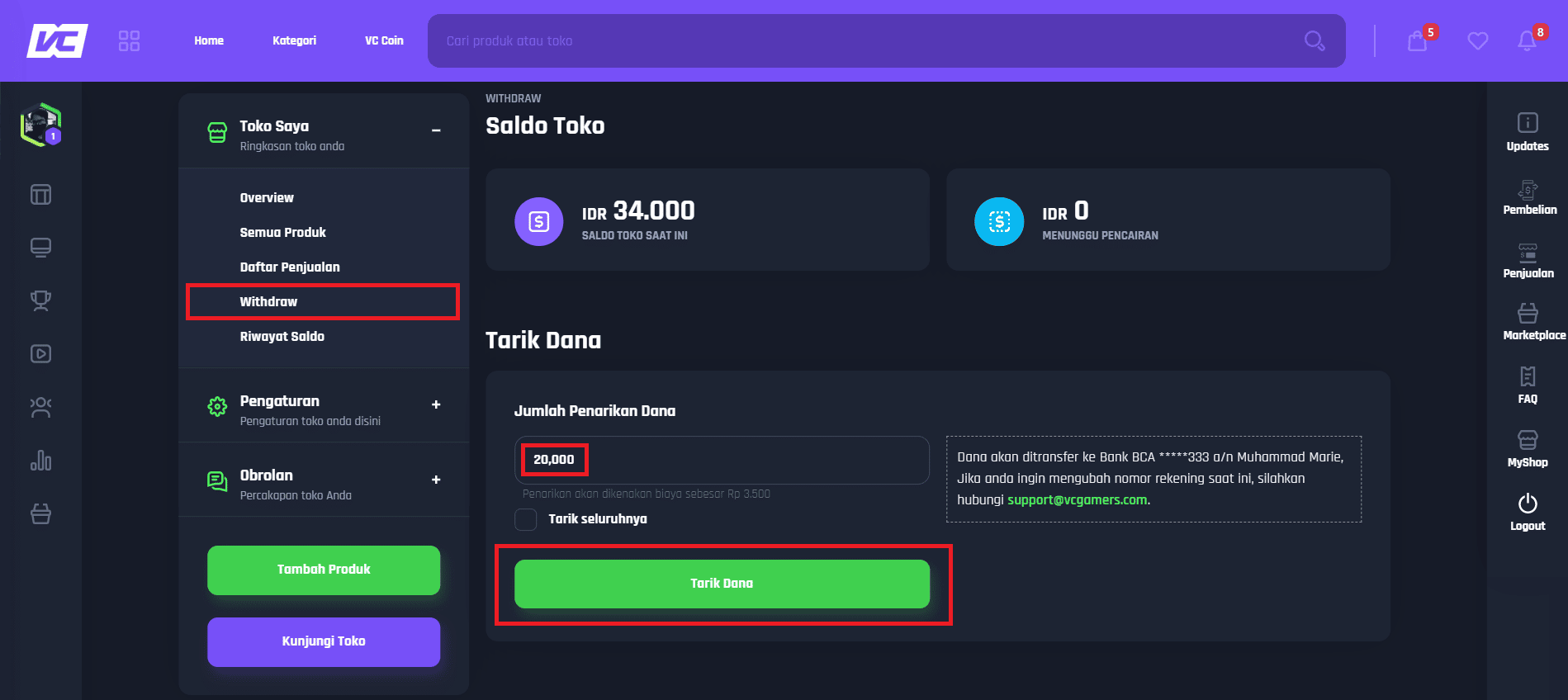 cara mencairkan saldo vcgamers marketplace