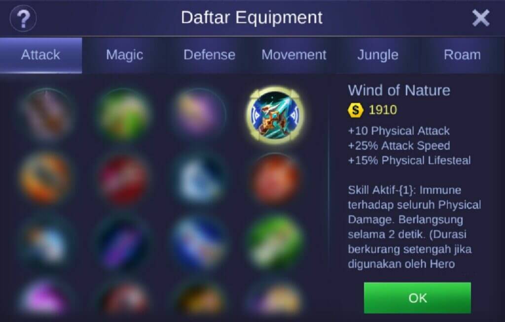 nama-nama item mobile Legends wind of nature