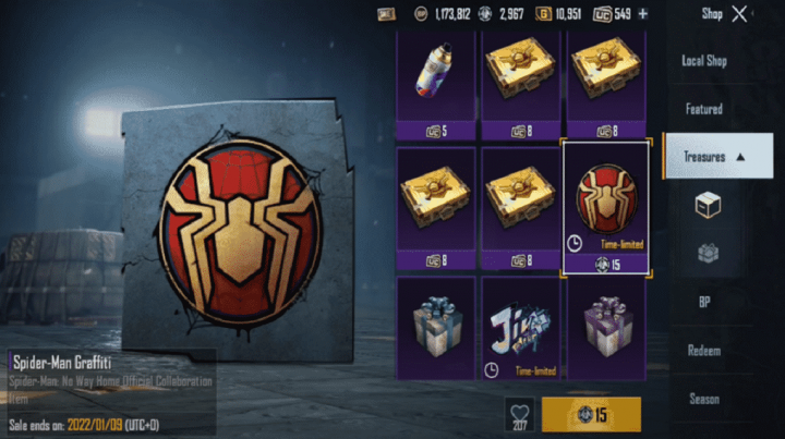 PUBG Mobile Spiderman 1.8の更新後の上位5つの武器