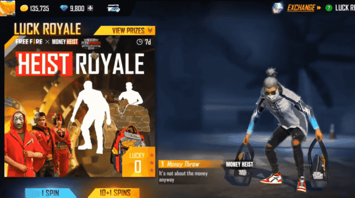 무료 Fire Royale Money Heist 티켓 무료