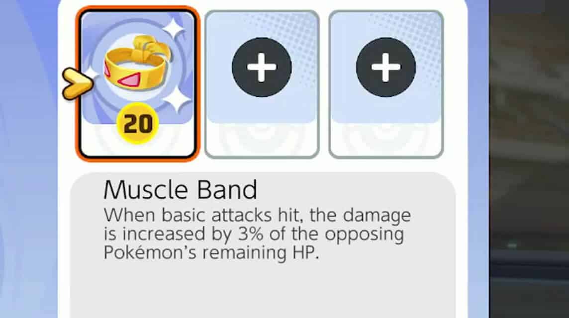 Auswahlspezifikationen Pokemon Unite und Muskelband