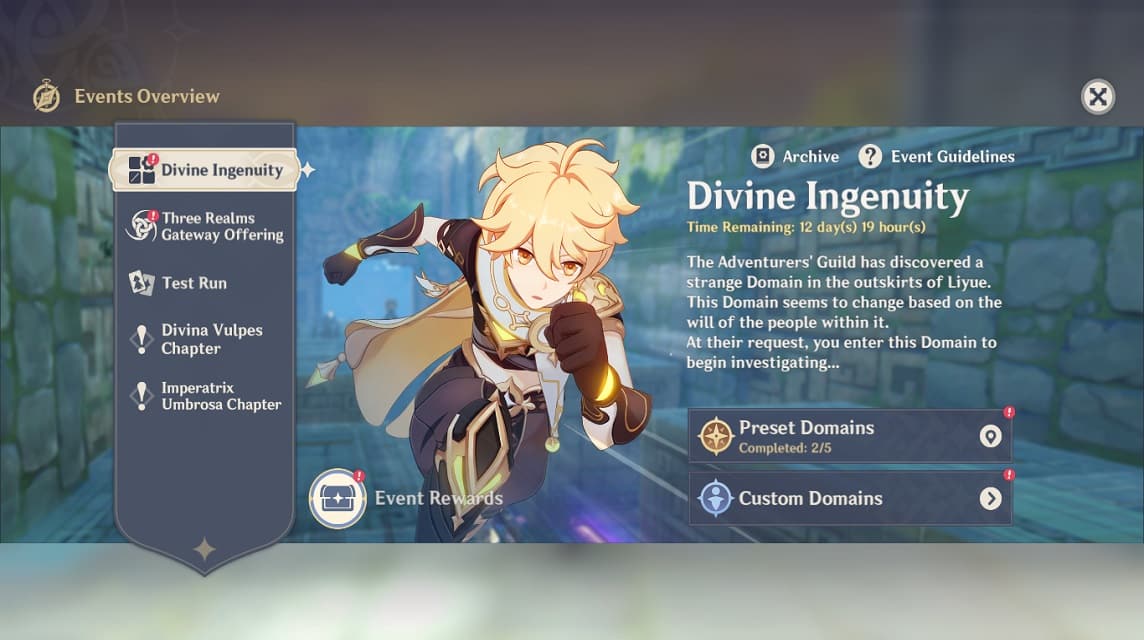 Version 2.5 new events Genshin Impact Divine Ingenuity