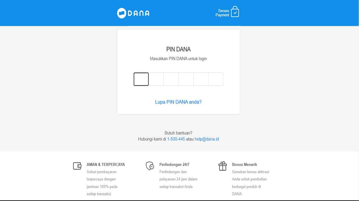 您将被重定向到第三方网站，即 DANA。首先输入您用于使用 DANA 应用程序的电话号码。输入密码