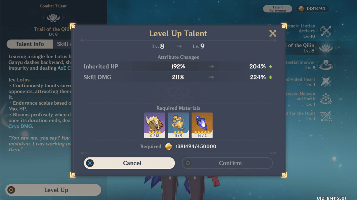 Ganyu Talent Level-Up Materials