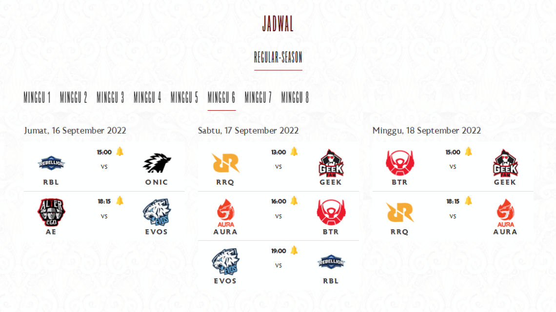 MPL ID S10 Week 6 schedule