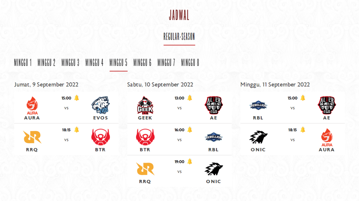 Jadwal MPL ID Week 5