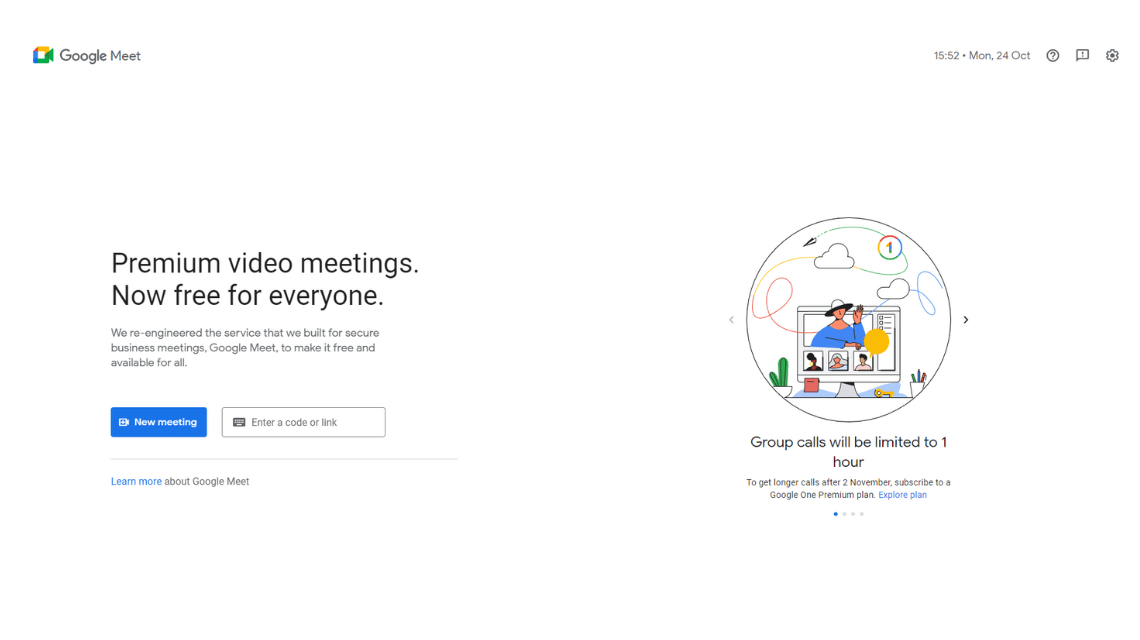 Eine Stunde Google Meet-Frist