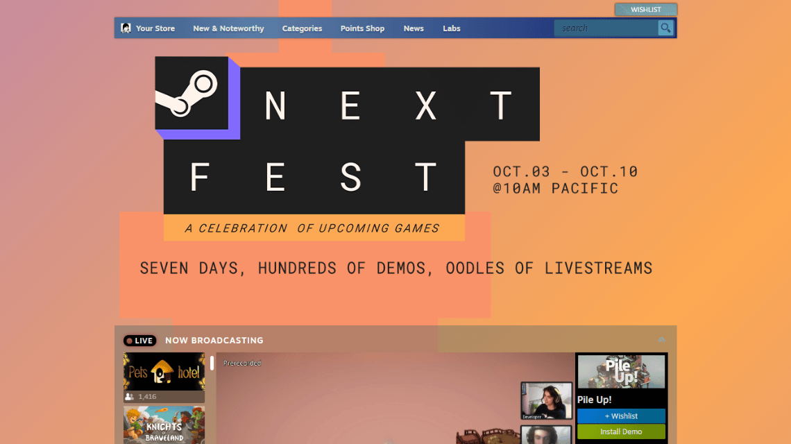 NextFestSteam menu