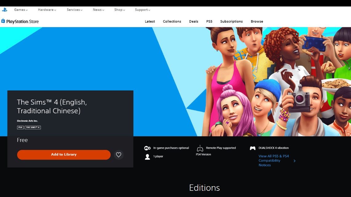 Die Sims 4 kostenloser PlayStation Store