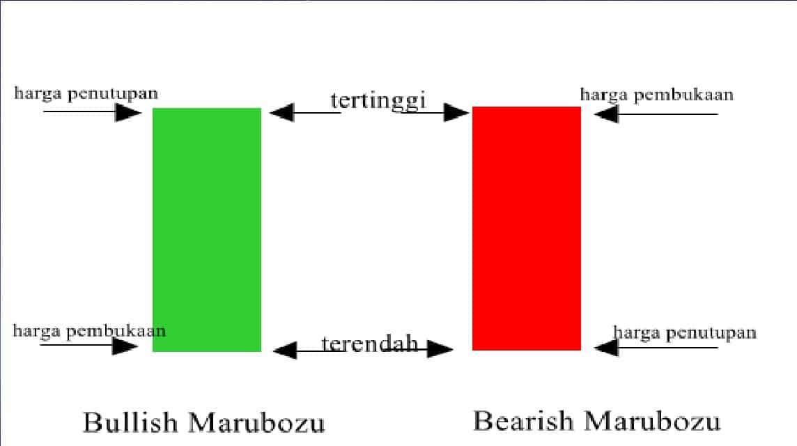 candle marubozu warna bullish dan bearish