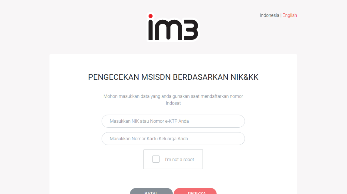 Indosat 웹사이트 번호 확인