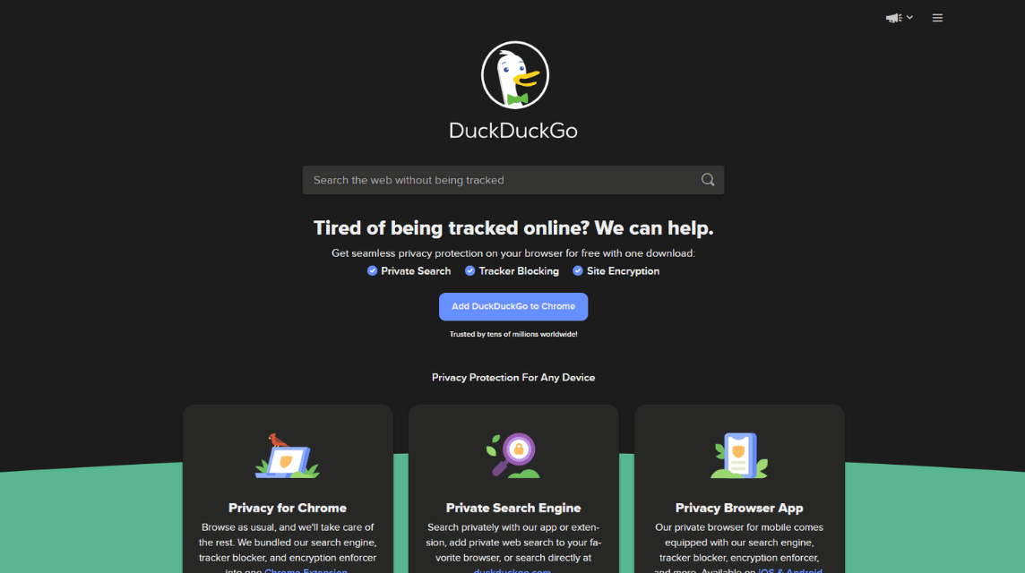 DuckDuckGo の Web サイト