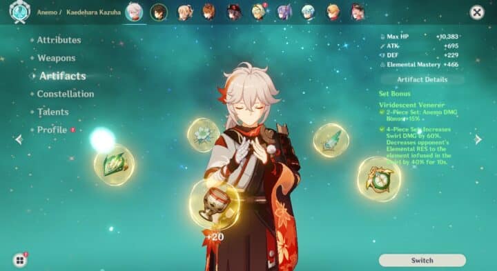 哪个神器最适合 Kazuha Genshin Impact Build？