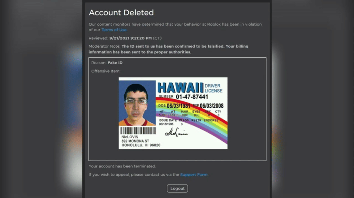 Roblox 的假 ID 使用示例