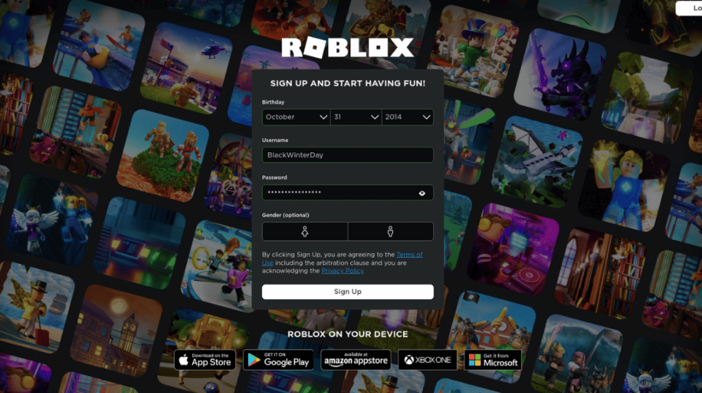 Sign Up Roblox