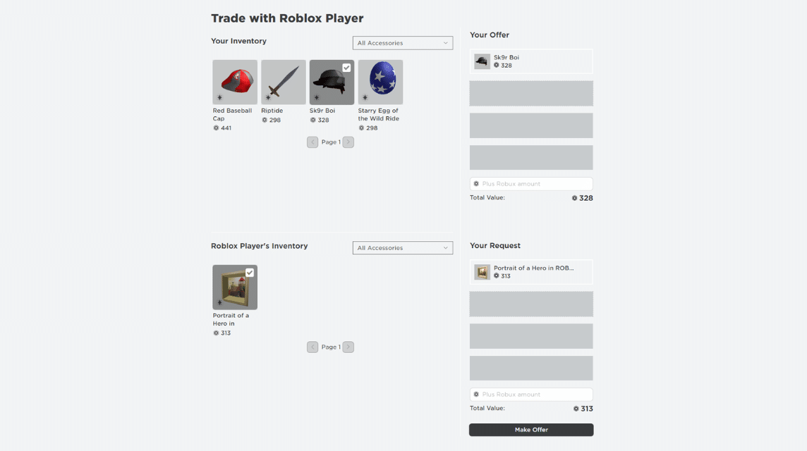 Example of How to Trade on Roblox