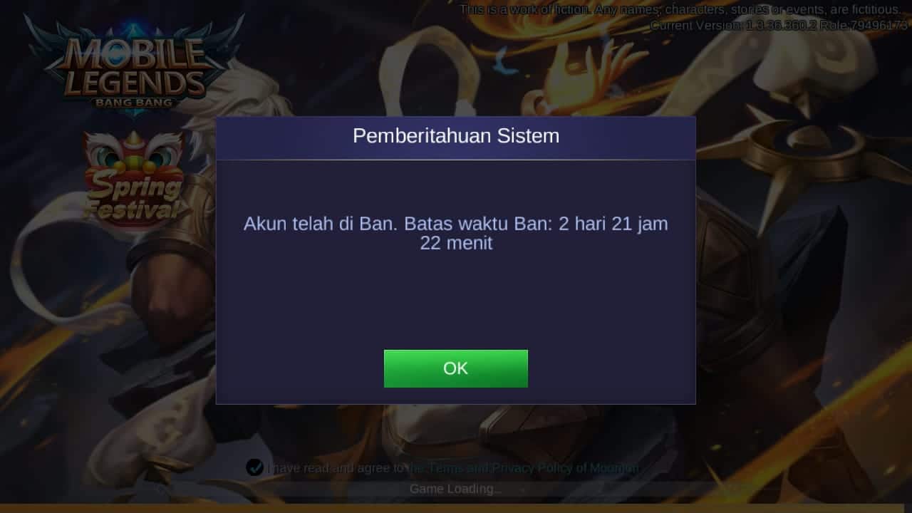 Notification of Banned AFK Cheat MLBB